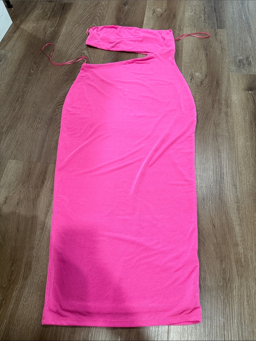 naked wardrobe Hot Pink One-Shoulder Cutout Bodycon Dress